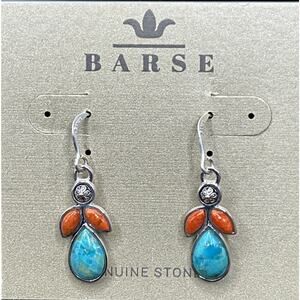 Barse Lark Earrings- Turquoise & Amber-Silver -NWT
